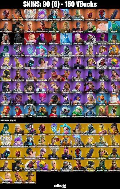 90 skins | Spider-Man | Combat Elite | Droopy | Ronin (Cape) | Harbinger Armor Omegarok | Knight's Helm | Kalamadness | A0518