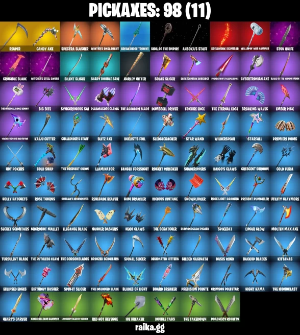 94 skins | Renegade Raider | Candy Axe | Magmatic Mizuki (Cover-up Off) | The Ageless Champion | Ronin (Cape) | A0548