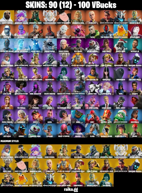 90 skins | Lara Croft | Shady Doggo | Spider-Gwen | Ascension Nezumi | Immortal Form | The Ageless Champion | A0588
