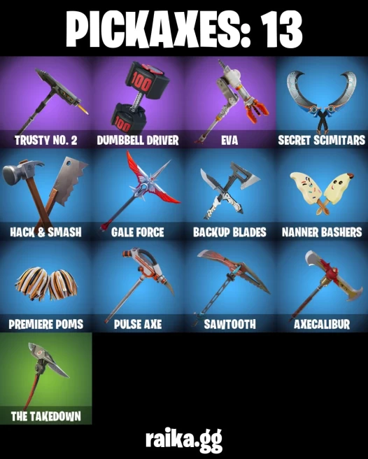 17 skins | The Reaper | Royale Knight | Blue Squire | Take The L | Elite Agent | Mako | Dark Voyager | A0658