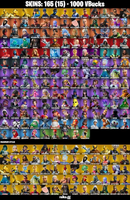 165 skins | Astroworld Cyclone | Gold Midas | Gold Brutus | Ghoul Trooper | Mizuki | Spider-Man | Take The Elf | A0685