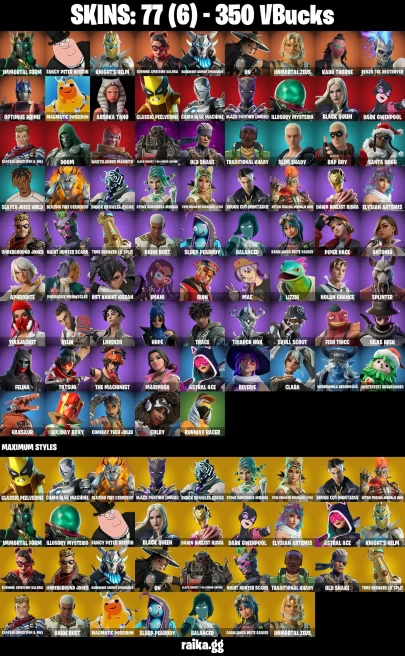 77 skins | Immortal Form | Fancy Peter Griffin | Knight's Helm | Burning Ambition Valeria | Harbinger Armor Omegarok | A0694