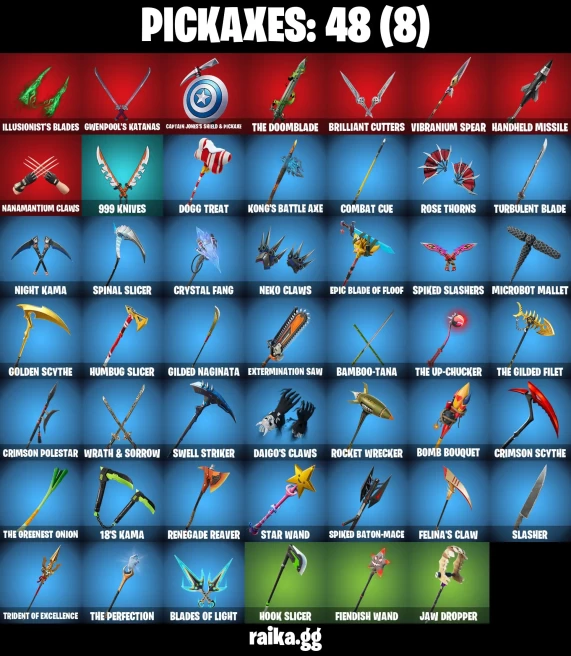 62 skins | Renegade Raider | Joltara | Inferno | Camo War Machine | Pandora's Armor Doom | Classic Peelverine | A0695