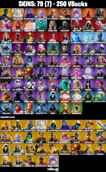 79 skins | Peter Griffin | Mandalorian | Fixer | The Ageless Champion | Sideways Warrior | Droopy | A0704