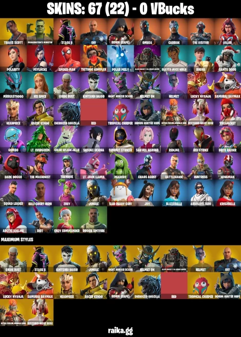 67 skins | Travis Scott | Astroworld Cyclone | Orange Justice | Sasuke Uchiha | Sakura Haruno | Spider-Man | A0735