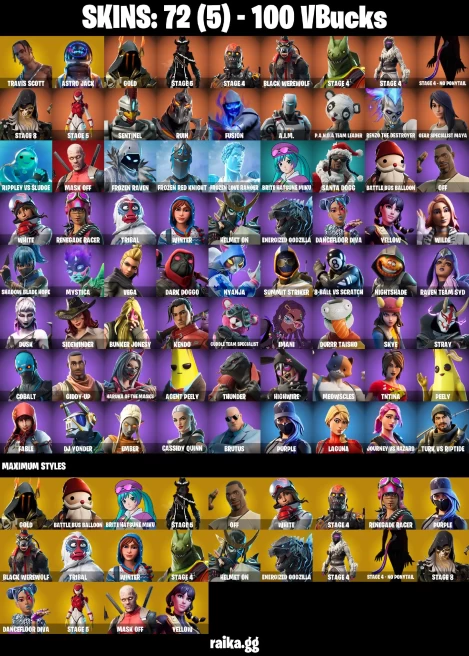 72 skins | Travis Scott | Astro Jack | Take The Elf | Hot Marat | Gold | STAGE 5 | STAGE 4 | BLACK WEREWOLF | STAGE 4 | A0775