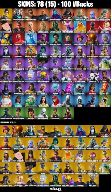 78 skins | Spider-Man | Curse Buster | Harbinger Armor Omegarok | Sandstone Joey | off | Sideways Warrior | Ronin (Cape) | A0792