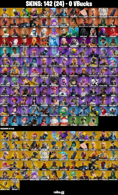 142 skins | John Wick | Skull Trooper | Eren Jaeger | Spider-Man | Spider-Gwen | Blue Team Leader | Subzero Cryptic | A0861
