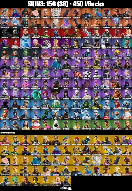 156 skins | Skull Trooper | Ghoul Trooper | Mandalorian | Pastel Stryder | Sideways Warrior | Ronin (Cape) | A0865