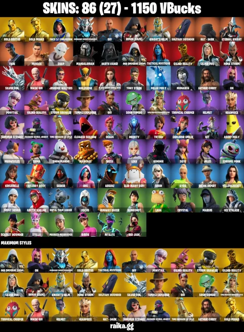 86 skins | Astroworld Cyclone | Gold Midas | Gold Brutus | Mandalorian | FNCS 3:1 Champion | Harbinger Armor Omegarok | A0886