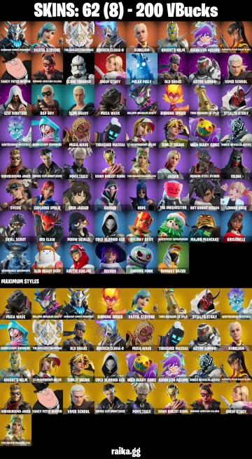 62 skins | Eren Jaeger | Harbinger Armor Omegarok | Pastel Stryder | The Ageless Champion | Rococo Cloak-o | Aurelian | A0915
