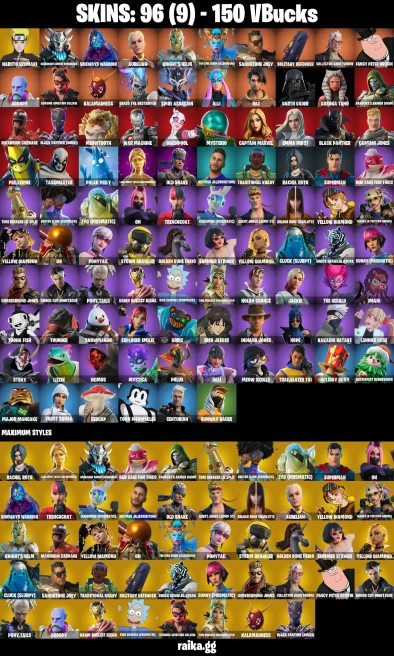 96 skins | Naruto Uzumaki | Kakashi Hatake | Eren Jaeger | Harbinger Armor Omegarok | Sideways Warrior | Aurelian | A0920