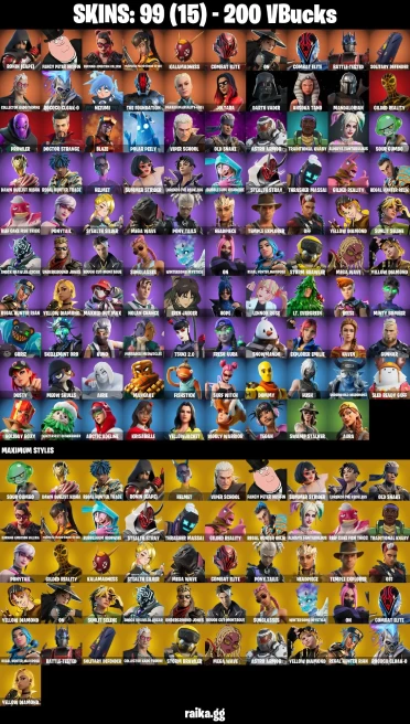 99 skins | Astroworld Cyclone | Eren Jaeger | Joltara | Mandalorian | Ronin (Cape) | Fancy Peter Griffin | A0937
