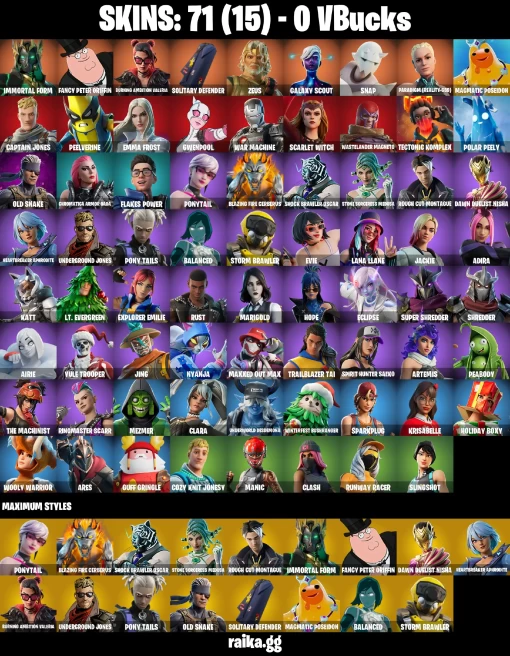 71 skins | Immortal Form | Fancy Peter Griffin | Burning Ambition Valeria | Solitary Defender | Zeus | Galaxy Scout | A0978