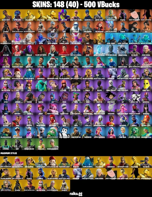 148 skins | Travis Scott | Astro Jack | Lara Croft | Skull Trooper | Gold Midas | Gold Brutus | Kylo Ren | Rogue Agent | A0979