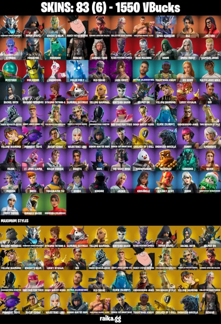 83 skins | Lara Croft | Joltara | Harbinger Armor Omegarok | Ronin (Cape) | Knight's Helm | Fancy Peter Griffin | A0998