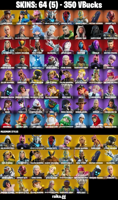 64 skins | Spider-Gwen | Lina Scorch | Cloud Striker | Vivi Chroma | Harbinger Armor Omegarok | Combat Elite | A1040