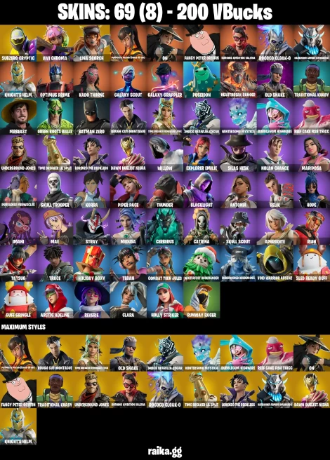 69 skins | Skull Trooper | Subzero Cryptic | Vivi Chroma | Lina Scorch | Magmatic Mizuki (Cover-up Off) | On | A1047
