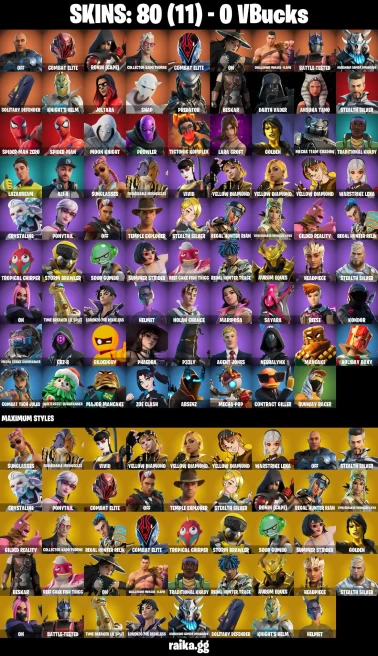 80 skins | Lara Croft | Joltara | Spider-Man | Spider-Man Zero | off | Combat Elite | Ronin (Cape) | A1056