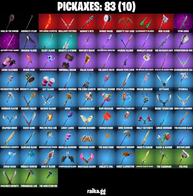 62 skins | Spider-Man Zero | Pastel Stryder | On | Fancy Peter Griffin | Aurelian | Burning Ambition Valeria | A1057