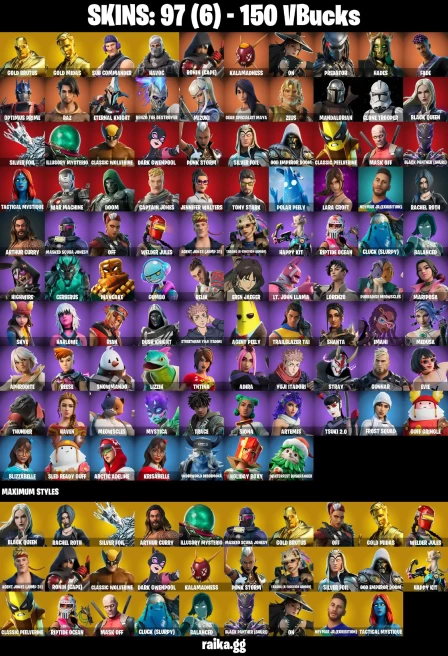 97 skins | Lara Croft | Gold Midas | Gold Brutus | Eren Jaeger | Mandalorian | Mizuki | Sub Commander | Havoc | A1140