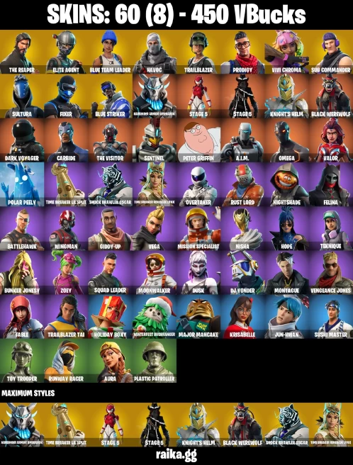 60 skins | The Reaper | Take The L | Orange Justice | Trailblazer | Elite Agent | Peter Griffin | Hot Marat | A1217