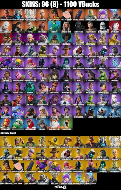 96 skins | Eren Jaeger | Spider-Gwen | Burning Ambition Valeria | Harbinger Armor Omegarok | The Ageless Champion | A1247