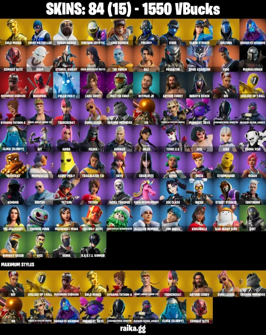 84 skins | Lara Croft | Skull Trooper | Gold Midas | Shady Doggo | Mandalorian | Point Patroller | Subzero Cryptic | A1255