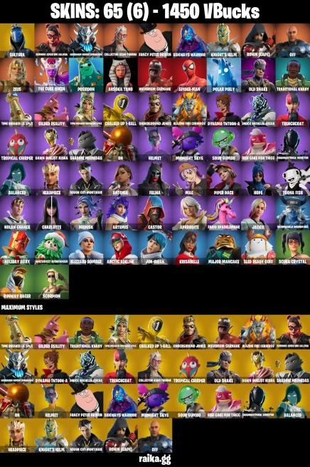 65 skins | Spider-Man | Sultura | Burning Ambition Valeria | Harbinger Armor Omegarok | Collector Kado Thorne | A1289