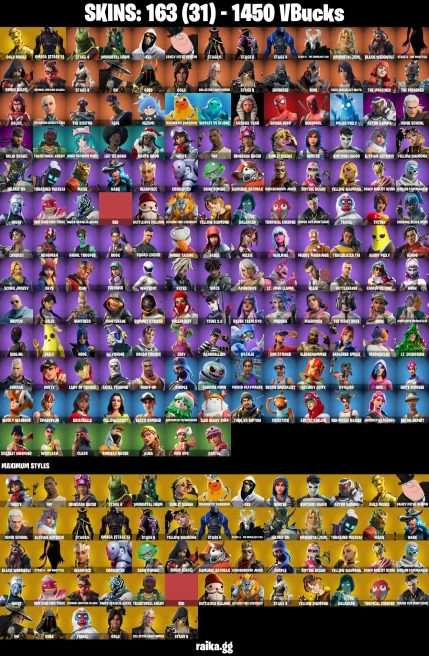 163 skins | Heidi | Skull Trooper | Gold Midas | Ghoul Trooper | Orange Justice | Spider-Man | Take The Elf | Hot Marat | A1336