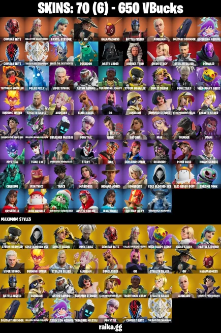 70 skins | Combat Elite | Collector Kado Thorne | Pastel Stryder | On | Kalamadness | Battle-Tested | Aurelian | A1346