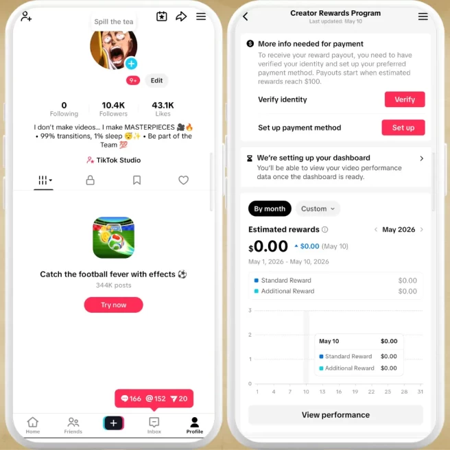 [GERMANY] Fully Monetized Creator Rewards Program Account – 10K Real Followers & 43K Likes | Instant Earnings, Full Access & Good Standing