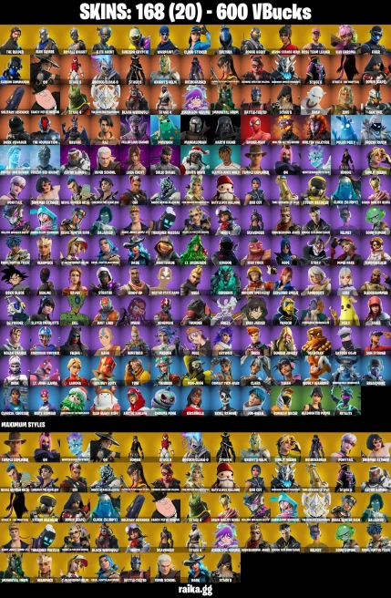 168 skins | The Reaper | Royale Knight | Blue Squire | Take The L | Lara Croft | Orange Justice | Eren Jaeger | A1352