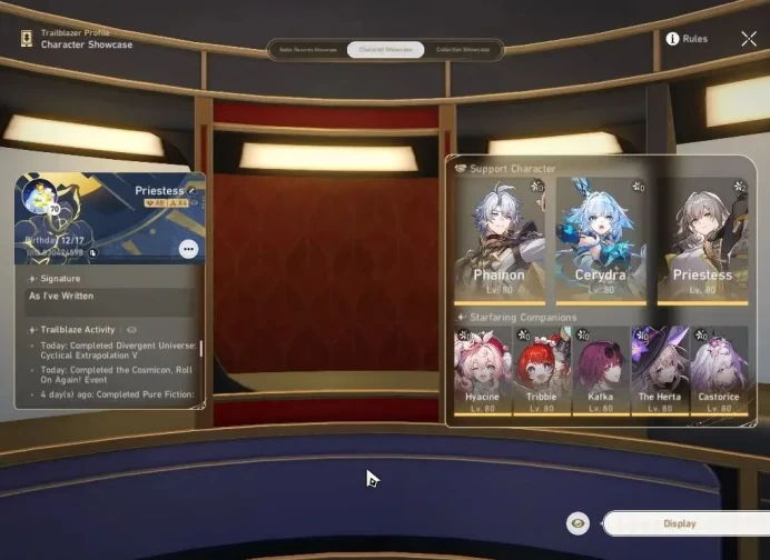 Asia|TL 60|18 Limited|Phainon team|[Kafka,Phainon,Ruan Mei,Sparkle,The Herta,SW 999,Hyacine,Cerydra,Etc]+Sign|Mc Female(HSR6860)