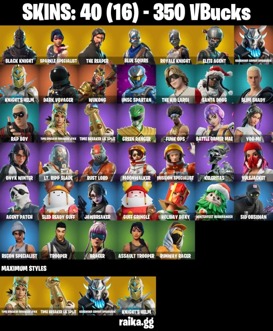 40 skins | Black Knight | Sparkle Specialist | The Reaper | Royale Knight | Blue Squire | Take The L | Floss | A1406