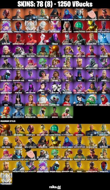 78 skins | Spider-Man | Combat Elite | Collector Kado Thorne | off | Knight's Helm | Ronin (Cape) | Sideways Warrior | A1413