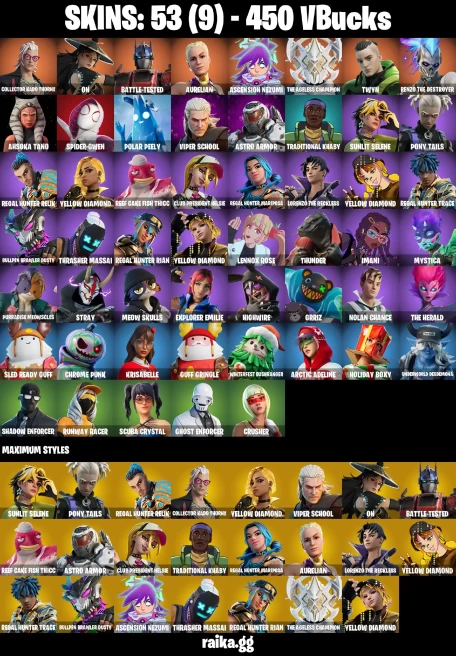85 skins | Spider-Gwen | Collector Kado Thorne | On | Battle-Tested | Aurelian | Ascension Nezumi | The Ageless Champion | A1470