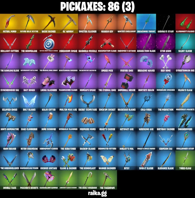 107 skins | John Wick | Spider-Man (Miles Morales) | Lina Scorch | Vivi Chroma | Subzero Cryptic | Collector Kado Thorne | A1475