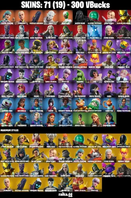 100 skins | Skull Trooper | Pastel Stryder | Aurelian | Solitary Defender | Snap | Backlash | Darth Vader | A1485