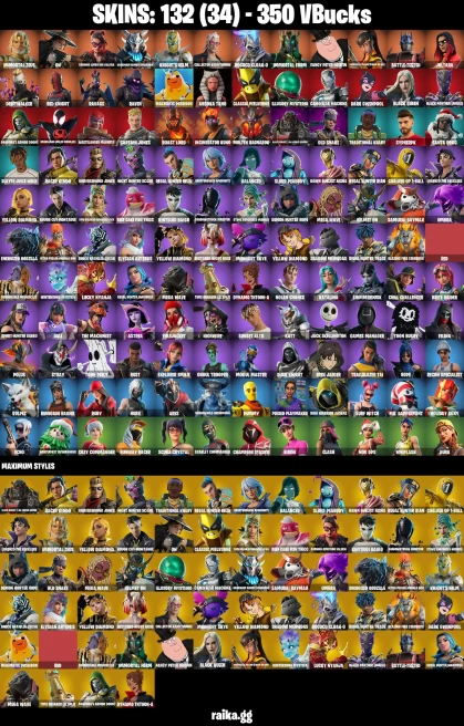 132 skins | Ghoul Trooper | Renegade Raider | Eren Jaeger | Joltara | Spider-Man (Miles Morales) | Immortal Zeus | On | A1613