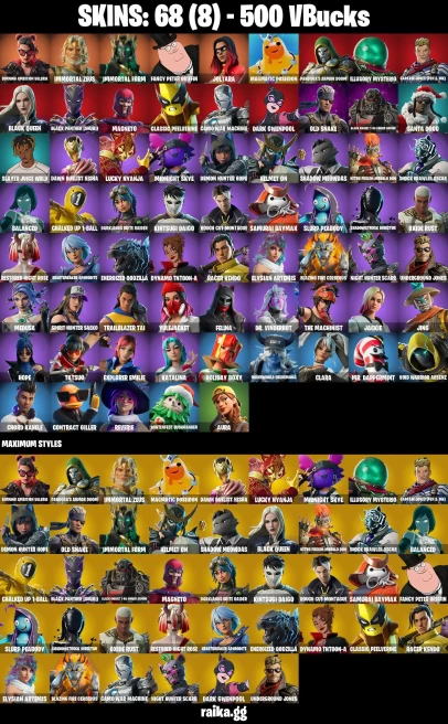 68 skins | Joltara | Burning Ambition Valeria | Immortal Zeus | Immortal Form | Fancy Peter Griffin | Magmatic Poseidon | A1616