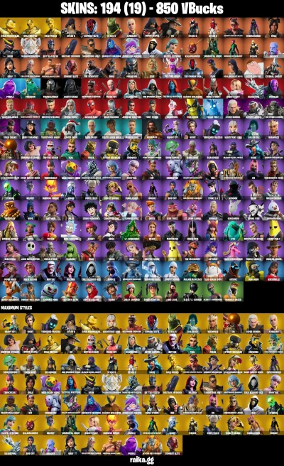 194 skins | Gold Midas | Gold Brutus | Peter Griffin | Mandalorian | Spider-Man | Take The Elf | Gold Meowscles | A1643