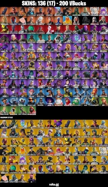 136 skins | Renegade Raider | Solitary Defender | Burning Ambition Valeria | Magmatic Mizuki (Cover-up Off) | A1650