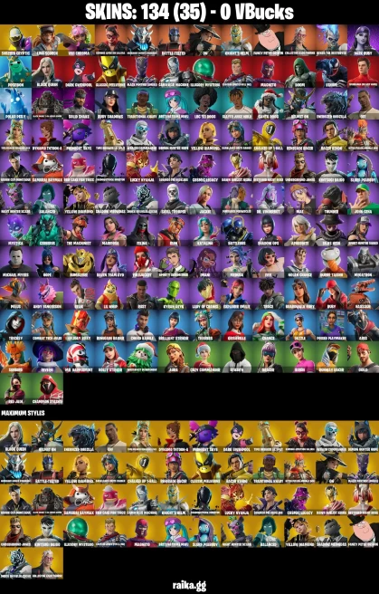 134 skins | Skull Trooper | Renegade Raider | Raider's Revenge | Spider-Man (No Way Home) | Subzero Cryptic | A1651