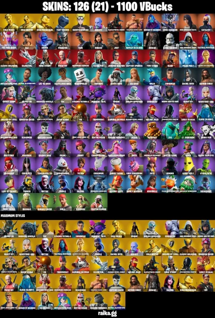 126 skins | Gold Midas | Gold Brutus | Naruto Uzumaki | Gold Meowscles | Tart Tycoon | Droopy | BLACK ETERNAL KNIGHT | A1653