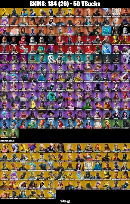 184 skins | Lara Croft | Gold Midas | Naruto Uzumaki | Eren Jaeger | Peter Griffin | Spider-Man | Trilogy | A1662