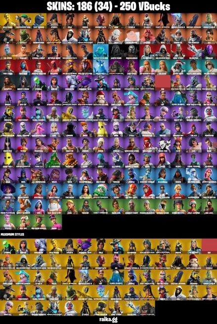 186 skins | Lara Croft | Skull Trooper | Gold Midas | Ghoul Trooper | Peter Griffin | Mandalorian | Take The Elf | A1681