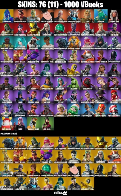 76 skins | Andromeda | Burning Ambition Valeria | Knight's Helm | Fancy Peter Griffin | Collector Kado Thorne | A1685