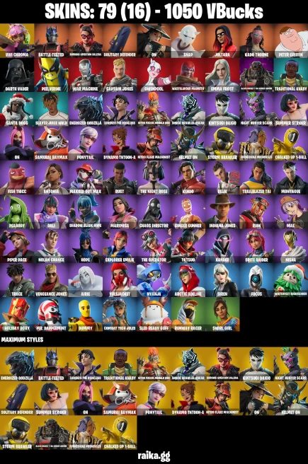 79 skins | Joltara | Peter Griffin | Vivi Chroma | Battle-Tested | Burning Ambition Valeria | Solitary Defender | On | A1686