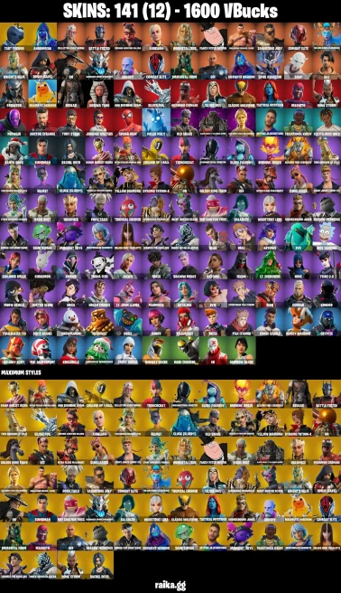141 skins | Spider-Man | Tart Tycoon | Andromeda | Collector Kado Thorne | Battle-Tested | Burning Ambition Valeria | A1700